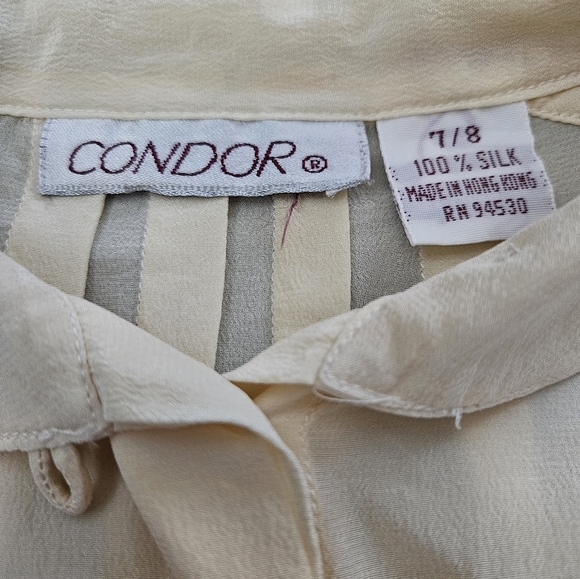 Vintage - Silk "Condor" Light Yellow Blouse - Size 7/8 - Hong Kong - Picture 4 of 9